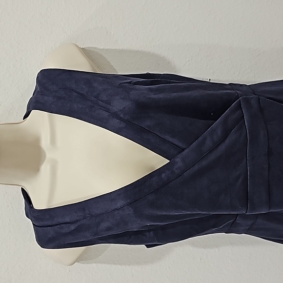 Sugar Lips mini wrap Dress Navy Blue Suede fabric Size M V-Neck NWT - Picture 3 of 14